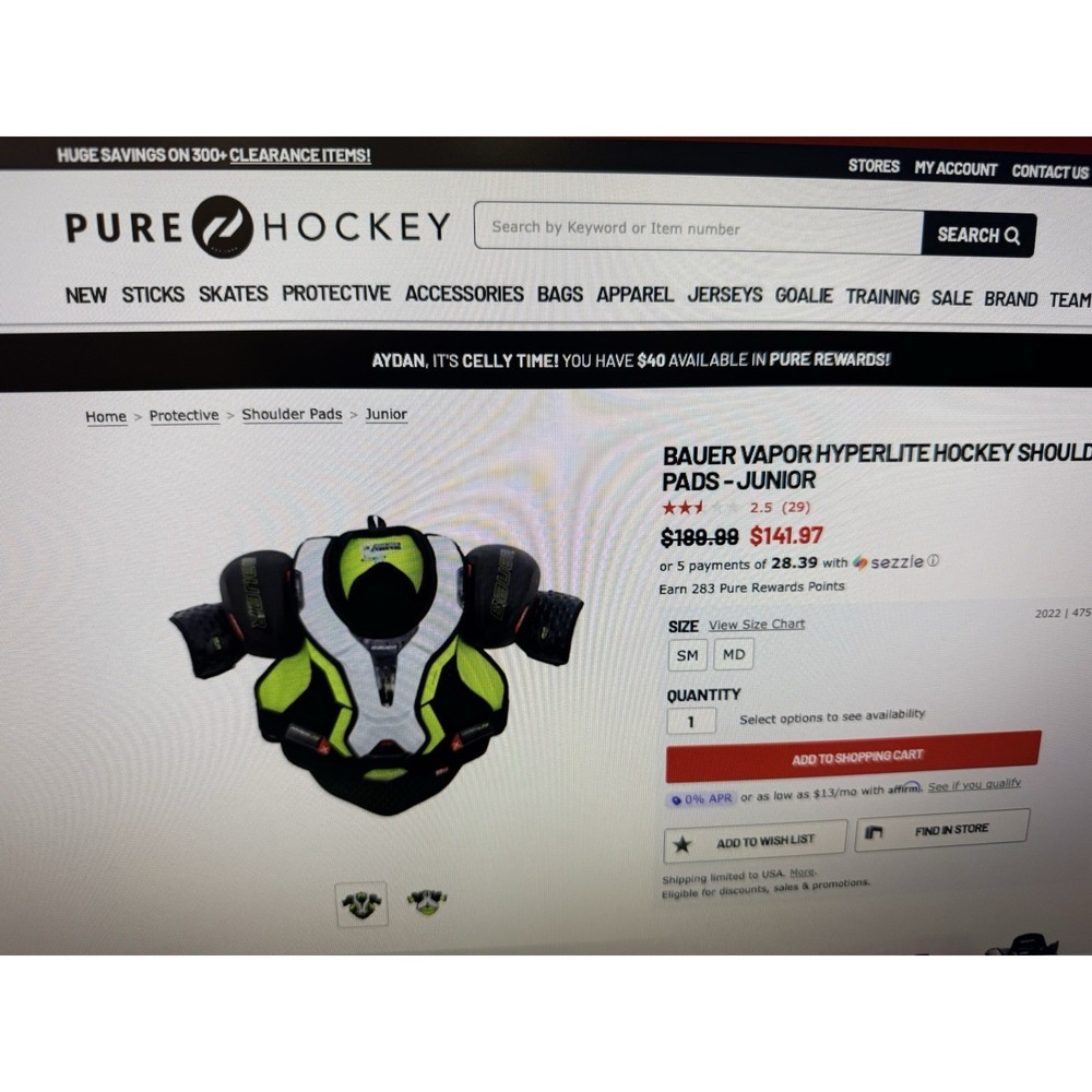 Bauer Vapor Hyperlite Shoulder Pads Junior Size Medium Never Worn